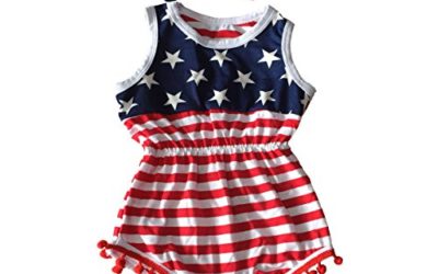 Qin.Orianna 4th of July Toddler Baby Girl American Flag Tassel Romper with Headband (0-6M/Small, Red)