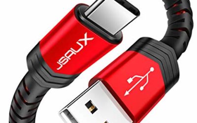 USB Type C Cable 3A Fast Charging, JSAUX(2-Pack 6.6ft+6.6ft) USB-A to USB-C Charge Braided Cord Compatible with Samsung Galaxy S10 S10E S9 S8 S20 Plus,Note 10 9 8,Z Flip, and Other USB C Charger(Red)