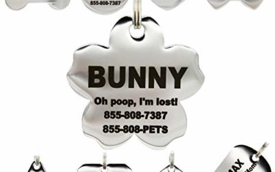Stainless Steel Pet ID Tags – Engraved Personalized Dog Tags, Cat Tags Front & Back up to 8 Lines of Text – Bone, Round, Heart, Flower, Badge, House, Star, Rectangle, Bow Tie