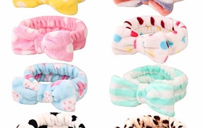 8 Pack Spa Headband, Coral Fleece Makeup Headband Cosmetic Headband for Washing Face, Bow Headbands for Shower Terry Cloth Headbands for Women Facial Hair Band