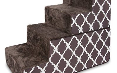 Made in USA Foldable Pet Steps/Stairs with CertiPUR-US Certified Foam by Best Pet Supplies  – Brown Lattice, 4-Steps (H: 22") (ST245T-L)