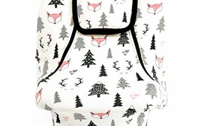 Stretchy Baby Car Seat Covers for Boys Girls, Infant Car Canopy Spring Autumn Winter,Snug Warm Breathable Windproof, Adjustable Peep Window,Universal Fit,Forest Fox