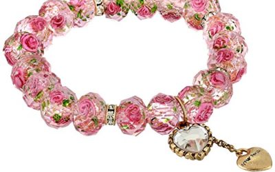 Betsey Johnson "Tzarina Princess" Pink Flower Bead Stretch Bracelet, 2.5"