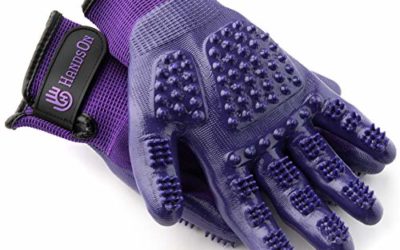 H HANDSON Handson Pet Grooming Gloves – #1 Ranked, Award Winning Shedding, Bathing, Hair Remover Gloves for Cats, Dogs, and Horses (Mono-Purple, Junior)