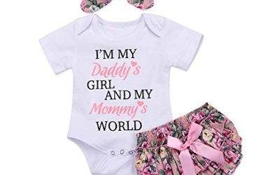 Honykids 3PCS Newborn Baby Girl Romper Jumpsuit Bodysuit +Pants Shorts+Headband Outfit Set