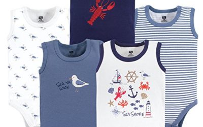 Hudson Baby Unisex Baby Cotton Sleeveless Bodysuits, Sea Shore, 6-9 Months