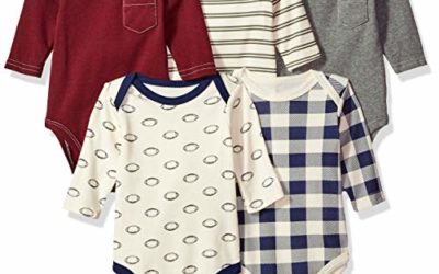 Hudson Baby Unisex Baby Cotton Long-Sleeve Bodysuits, Burgundy Football, 0-3 Months
