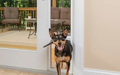 PetSafe Freedom Aluminum Patio Panel Sliding Glass Dog and Cat Door – Adjustable 91 7/16 in to 96 in – Medium White Pet Door