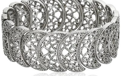 1928 Jewelry "Vintage Lace" Silver-Tone Half-Circle Filigree Stretch Bracelet, 9"