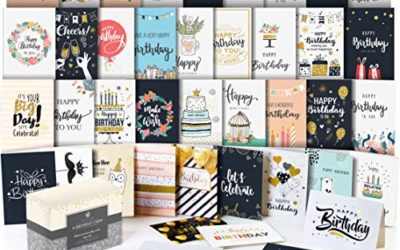 Happy Birthday Cards Assortment – Bday Cards in Bulk – 5×7 Assorted Variety Box Set 40 Pack Unique Designs with Envelopes – Birthday Card for Men Women Kids – for Office – Greeting Message Inside