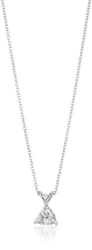 Platinum-Plated Sterling Silver Trillion-Shape Solitaire Pendant Neckalce made with Swarovski Zirconia, 16"