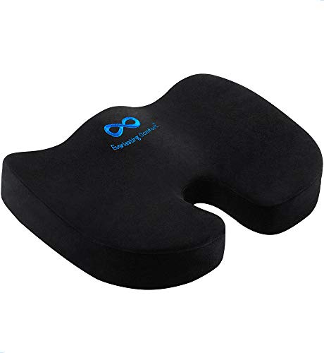 Everlasting Comfort Seat Cushion for Office Chair – Tailbone Pain Relief Cushion – Coccyx Cushion – Sciatica Pillow for Sitting (Black)