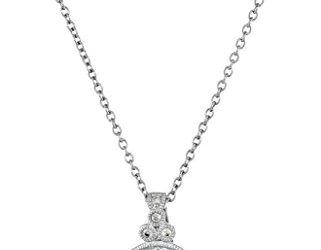 Platinum Plated Sterling Silver Antique Pendant Necklace set with Round Cut Swarovski Zirconia (2.8 cttw)