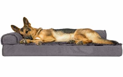 Furhaven Pet Dog Bed – Deluxe Orthopedic Plush Faux Fur & Velvet L Shaped Chaise Lounge Living Room Corner Couch Pet Bed w/Removable Cover for Dogs & Cats, Platinum Gray, Jumbo
