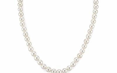 THE PEARL SOURCE 14K Gold 7.0-7.5mm AAA Quality Round White Freshwater Cultured Pearl Necklace for Women in 18" Princess Length