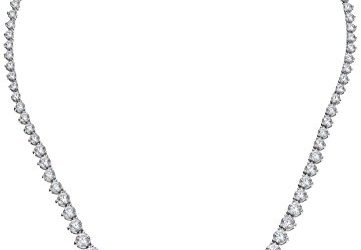 Platinum Plated Sterling Silver Riviera Necklace set with Graduated Round Cut Swarovski Zirconia (20.75 cttw), 17"