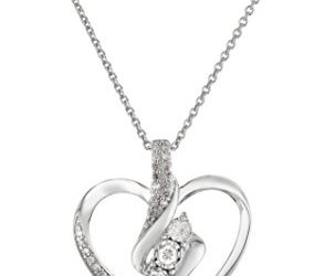 Sterling Silver Diamond 3 Stone Heart Pendant Necklace (1/4 cttw), 18"