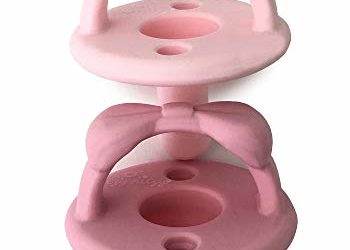 Itzy Ritzy Sweetie Soother Pacifier Set of 2 – Silicone Newborn Pacifiers with Collapsible Handle & Two Air Holes for Added Safety; Set of 2 in Light Pink & Dark Pink, Ages Newborn & Up