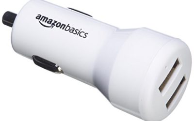 AmazonBasics 4.8 Amp 24W Dual USB Car Charger for Apple and Android Devices, White, 4-Pack