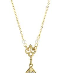 1928 Jewelry Vintage-Inspired Gold-Tone and Porcelain Rose Necklace, 17"