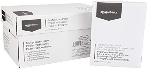 AmazonBasics 92 Bright Multipurpose Copy Paper – 8.5 x 11 Inches, 10 Ream Case (5,000 Sheets)