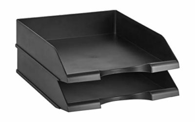AmazonBasics Stackable Office Letter Organizer Desk Tray – Pack of 2, Black