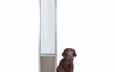PetSafe Freedom Aluminum Patio Panel Sliding Glass Dog and Cat Door, Adjustable 76 13/16 in to 80 11/16 in – Large-Tall Satin Pet Door