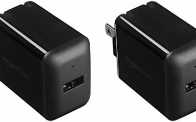 AmazonBasics One-Port 12W USB Wall Charger for Phone, iPad, and Tablet, 2.4 Amp, Black (2-Pack)