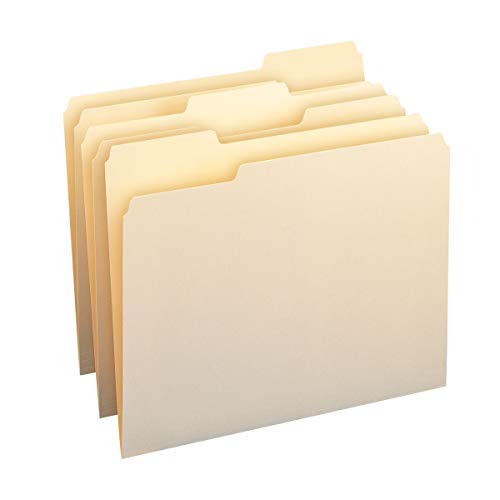 AmazonBasics 1/3-Cut Tab, Assorted Positions File Folders, Letter Size, Manila – Pack of 100