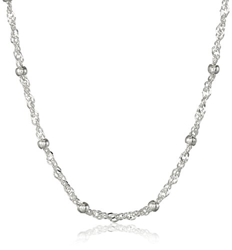 Amazon Essentials Sterling Silver Singapore Bead Chain Station Necklace, 20"