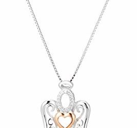 Two-Tone Sterling Silver and Rose Gold Over Sterling Silver Angel with Heart Pendant Necklace, 18"