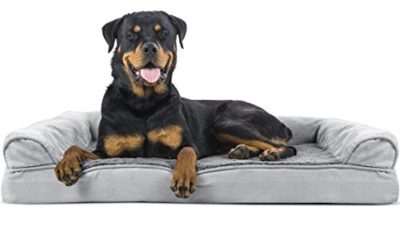 Furhaven Pet Dog Bed – Orthopedic Ultra Plush Faux Fur & Suede Traditional Sofa-Style Living Room Couch Pet Bed w/ Removable Cover for Dogs & Cats, Gray, Jumbo