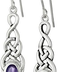 Sterling Silver Genuine African Amethyst Celtic Knot Linear Drop Earrings