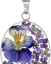 Sterling Silver Multi Pressed Flower Oval Pendant Necklace, 18"