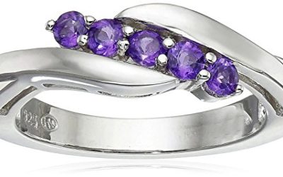 Sterling Silver Genuine African Amethyst Five Stone Bypass Ring, Size 8