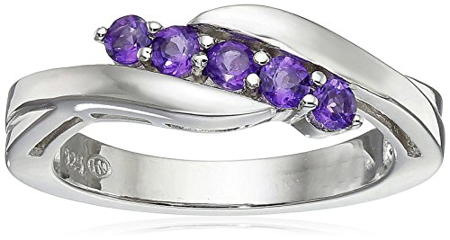 Sterling Silver Genuine African Amethyst Five Stone Bypass Ring, Size 8