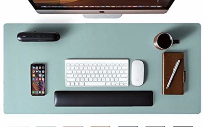 Leather Desk Pad Protector,Mouse Pad,Office Desk Mat, Non-Slip PU Leather Desk Blotter,Laptop Desk Pad,Waterproof Desk Writing Pad for Office and Home (Light Blue,31.5" x 15.7")
