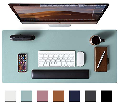 Leather Desk Pad Protector,Mouse Pad,Office Desk Mat, Non-Slip PU Leather Desk Blotter,Laptop Desk Pad,Waterproof Desk Writing Pad for Office and Home (Light Blue,31.5" x 15.7")