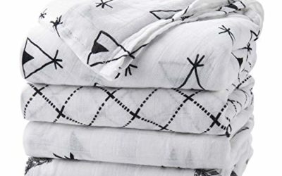 upsimples Baby Swaddle Blanket Unisex Swaddle Wrap Soft Silky Bamboo Muslin Swaddle Blankets Neutral Receiving Blanket for Boys and Girls, Large 47 x 47 inches, Set of 4-Arrow/Feather/Tent/Crisscross