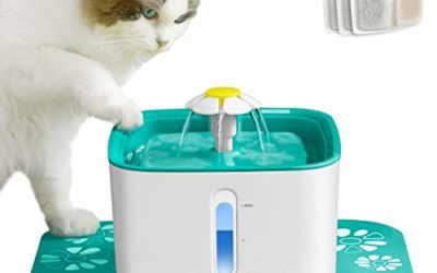 Veken Cat Water Fountain, 2.5L Automatic Pet Water Fountain, Dog Water Dispenser with 3 Replacement Filters and 1 Silicone Mat for Cats and Small to Medium Dogs (Cyan)