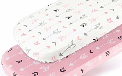 Stretch-Fitted-Bassinet-Sheet-Set-Brolex 2 Pack Cradle Sheets for Bassinet Pad/Mattress,Unisex Boys Girls,Ultra Soft,Pink Arrow