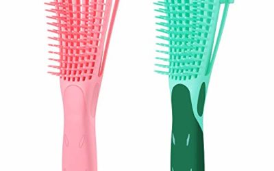 2 Pack Detangling Brush for Curly Hair, ez Detangler Brush Hair Detangler, Afro Textured 3a to 4c Kinky Wavy for Wet/Dry/Long Thick Curly Hair, Exfoliating for Beautiful and Shiny Curls (Green, Pink)