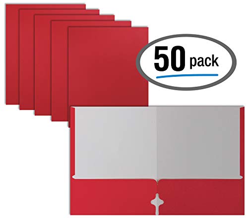 Two Pocket Portfolio Folders, 50-Pack, RED, Letter Size Paper Folders, by Better Office Products, 50 Pieces, Red