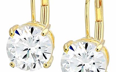 Amazon Essentials Platinum Plated Sterling Silver Round Cut Cubic Zirconia Leverback Earrings (5mm)