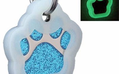 io tags Pet ID Tags, Personalized Dog Tags and Cat Tags, Custom Engraved, Easy to Read, Cute Glitter Paw Pet Tag (Turquiose + Silencer)