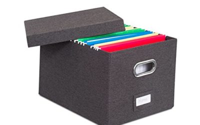 Internet's Best Collapsible File Storage Organizer with Lid – Decorative Linen Filing & Storage Office Box &ndash; Hanging Letter/Legal Folder &ndash; Home Office Bins Cabinet &ndash; Charcoal Container – 1 Pack