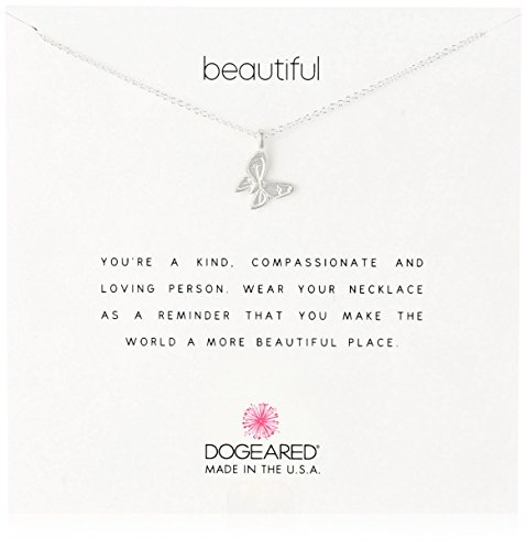 Dogeared Reminders- "Beautiful" Sterling Silver Butterfly Charm Necklace, 16"+2" Extender