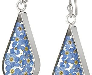 Sterling Silver Blue Pressed Flower Teardrop Earrings