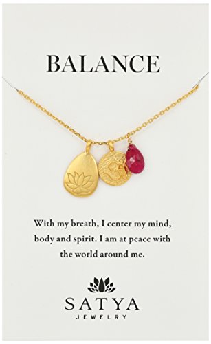 Classics Gold-Plated Ruby Lotus Three-Charm Necklace, 18