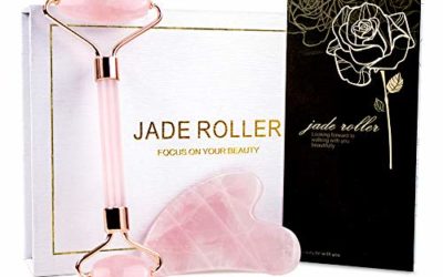 Jade Roller & Gua Sha, Face Roller, Facial Beauty Roller Skin Care Tools, BAIMEI Rose Quartz Massager for Face, Eyes, Neck, Body Muscle Relaxing and Relieve Fine Lines and Wrinkles